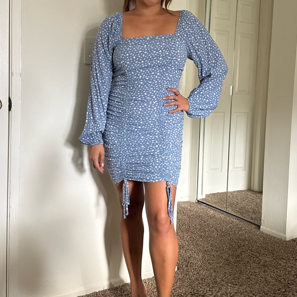 Wild Fable Long Sleeve Blue Patterned Dress